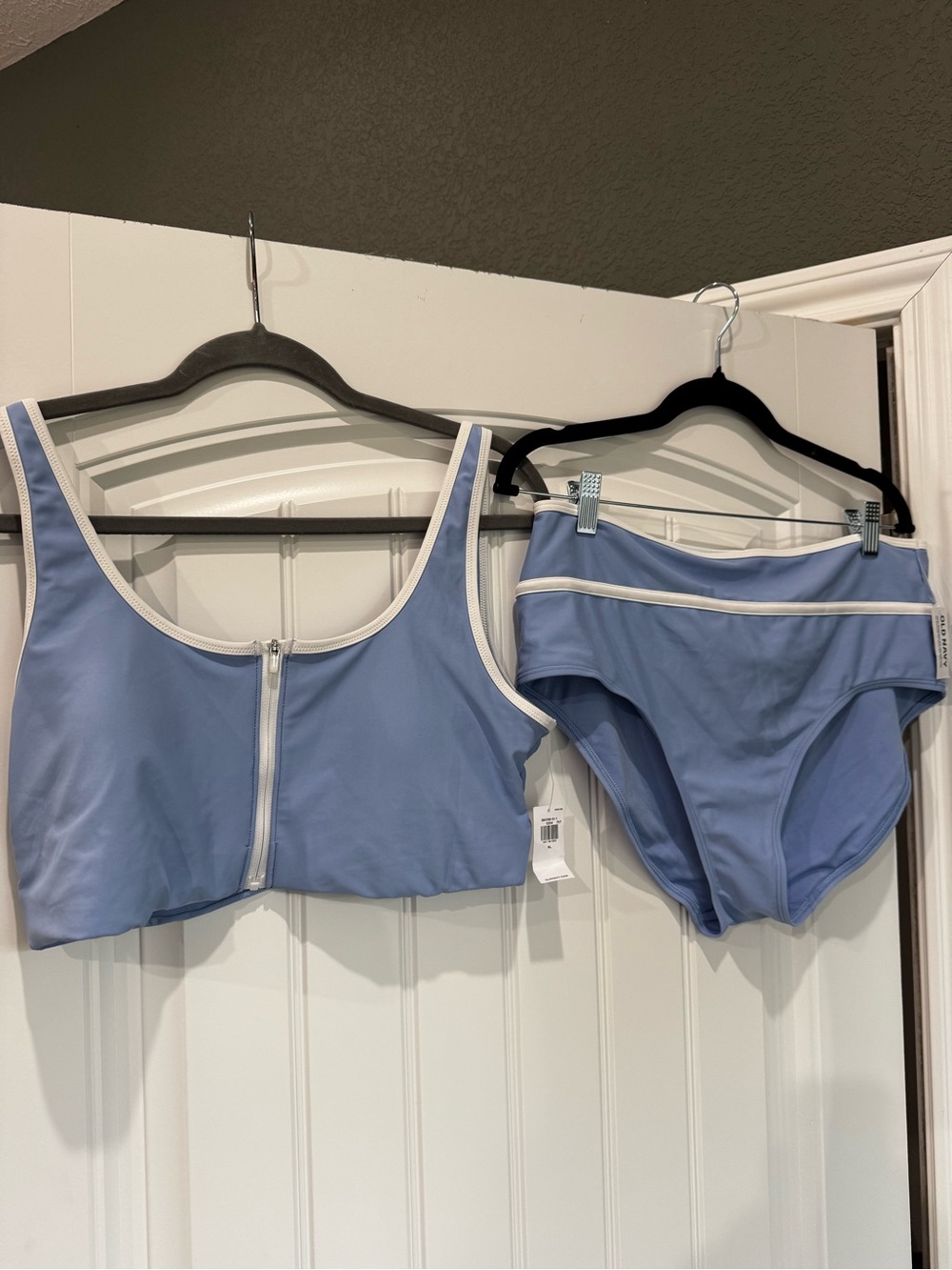 Old Navy Blue Bikini Set XL NWT Zip Front Swim Top High Waist Bottoms
